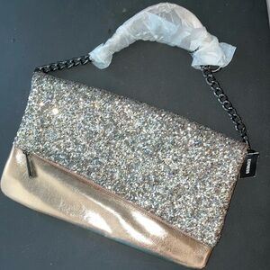 Express Glitter Metallic Rose Gold Large Clutch Purse